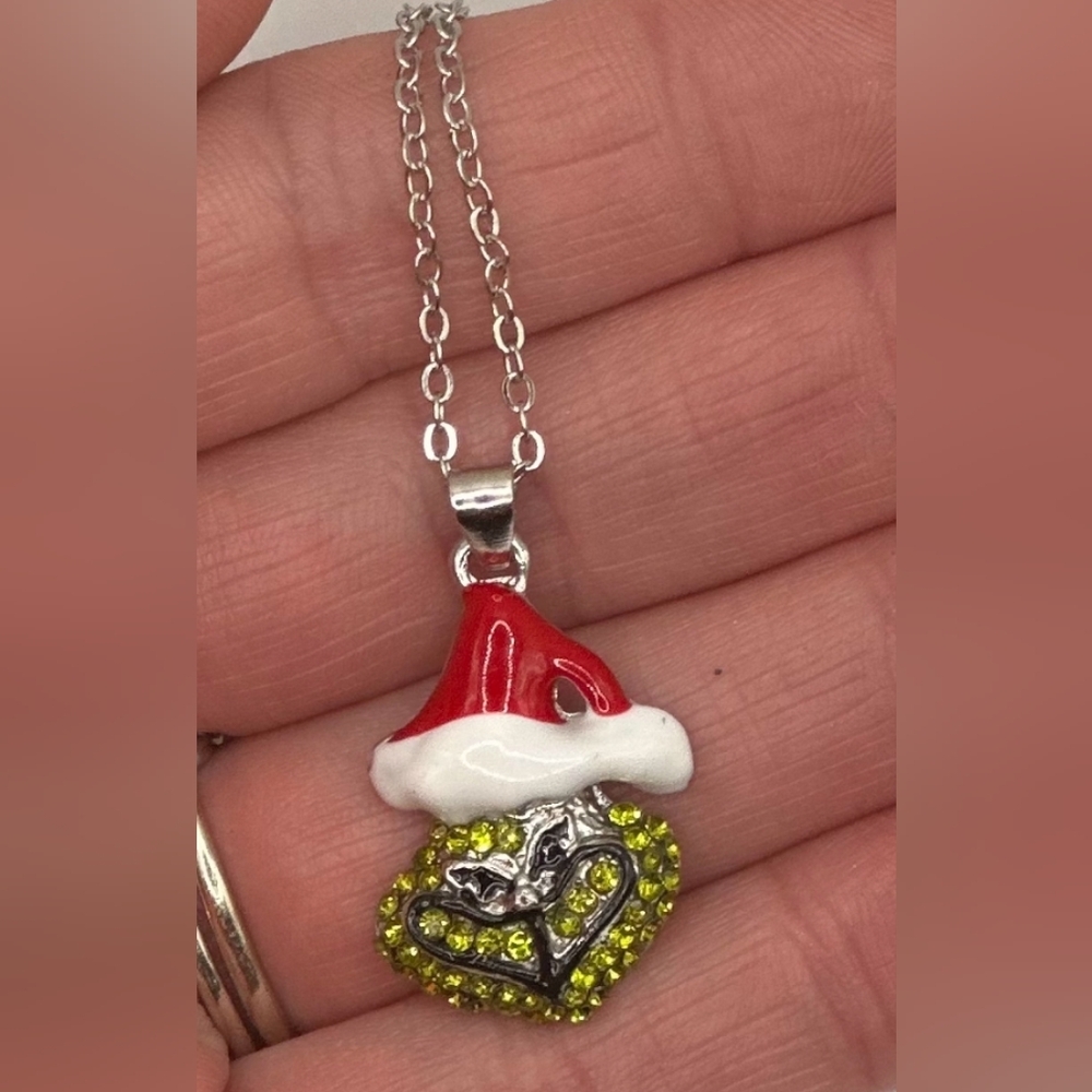 The Grinch Christmas Rhinestone Necklace & Earring Set - Picture 3 of 4